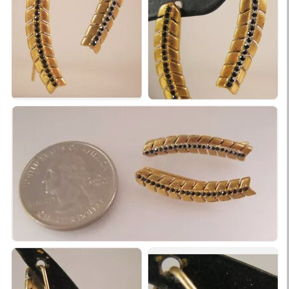 ✨ Stella & Dot Single Ear Crawler – Gold Tone with Black Rhinestones ✨ - Picture 2 of 5
